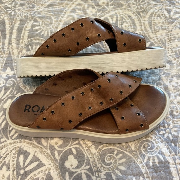 ROAN by Bed Stu Hali Platform Leather Sandal bosco bone size 8 comfort - Picture 2 of 6